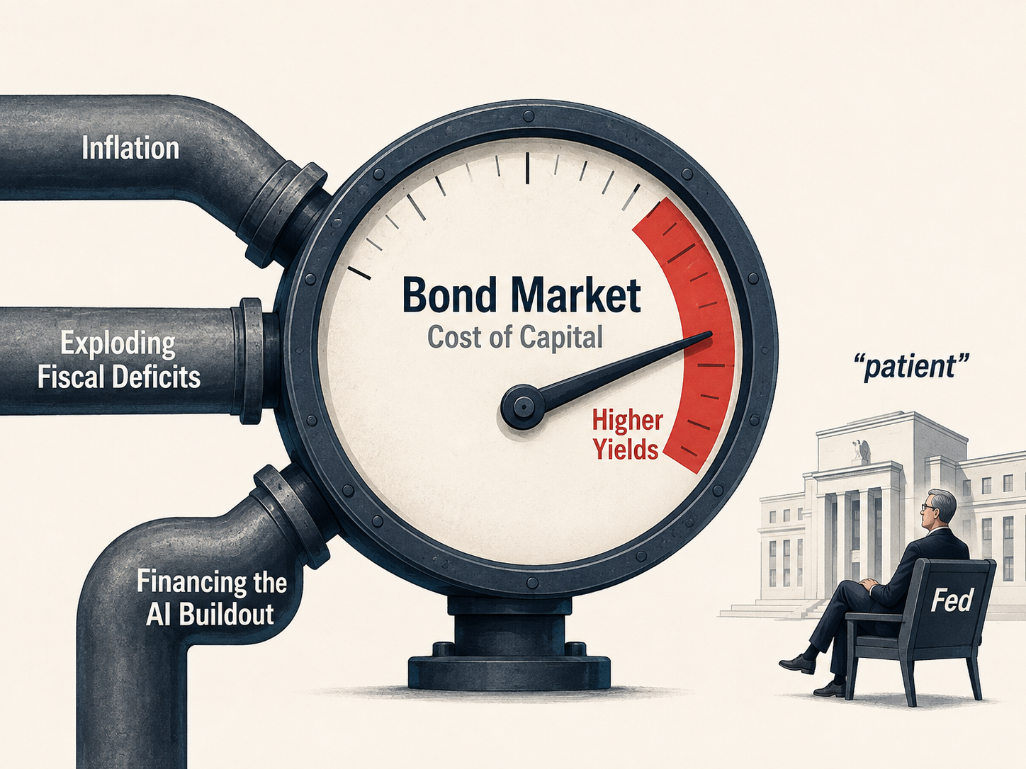 A pressure cooker showing the rising bond market and the factors contributing to its rise.